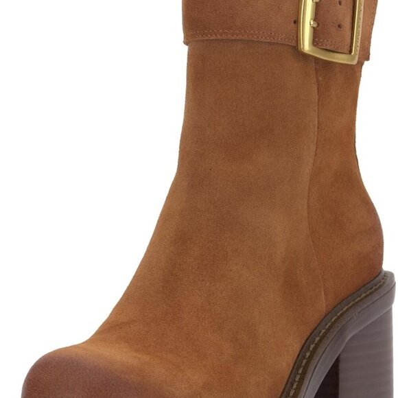 Shoes - Women's Suede Ankle Bootie 9.5 Rubber Sole Stacked Heel Zip Closure